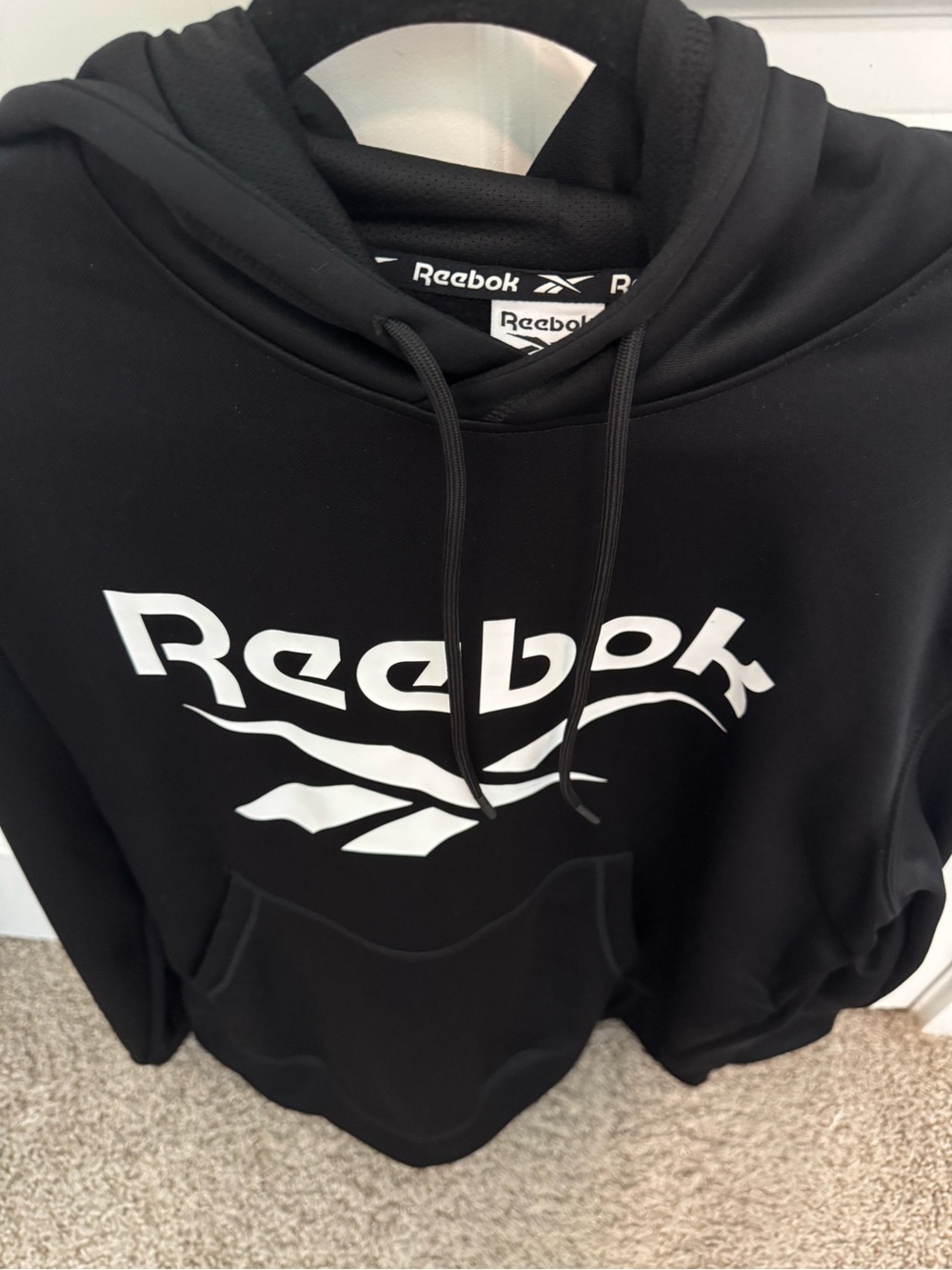 Reebok Black Pullover Hoodie with White Branding